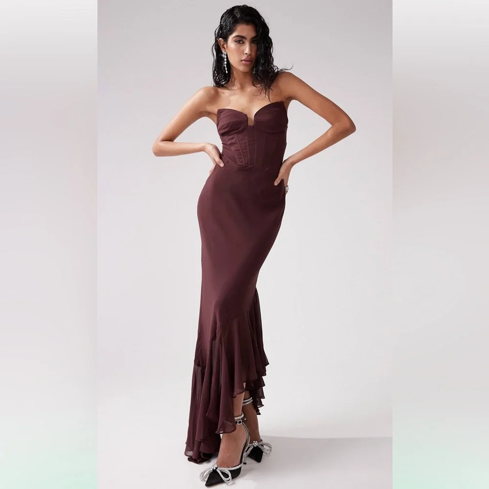 🔥NWT🔥 ASOS Corset Dress w Ruffle Asymmetrical Hem - Picture 2 of 16